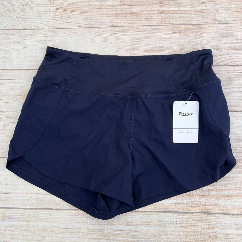 Persit Women's Mid Waisted Athletic Running Navy Blue Short 2XL